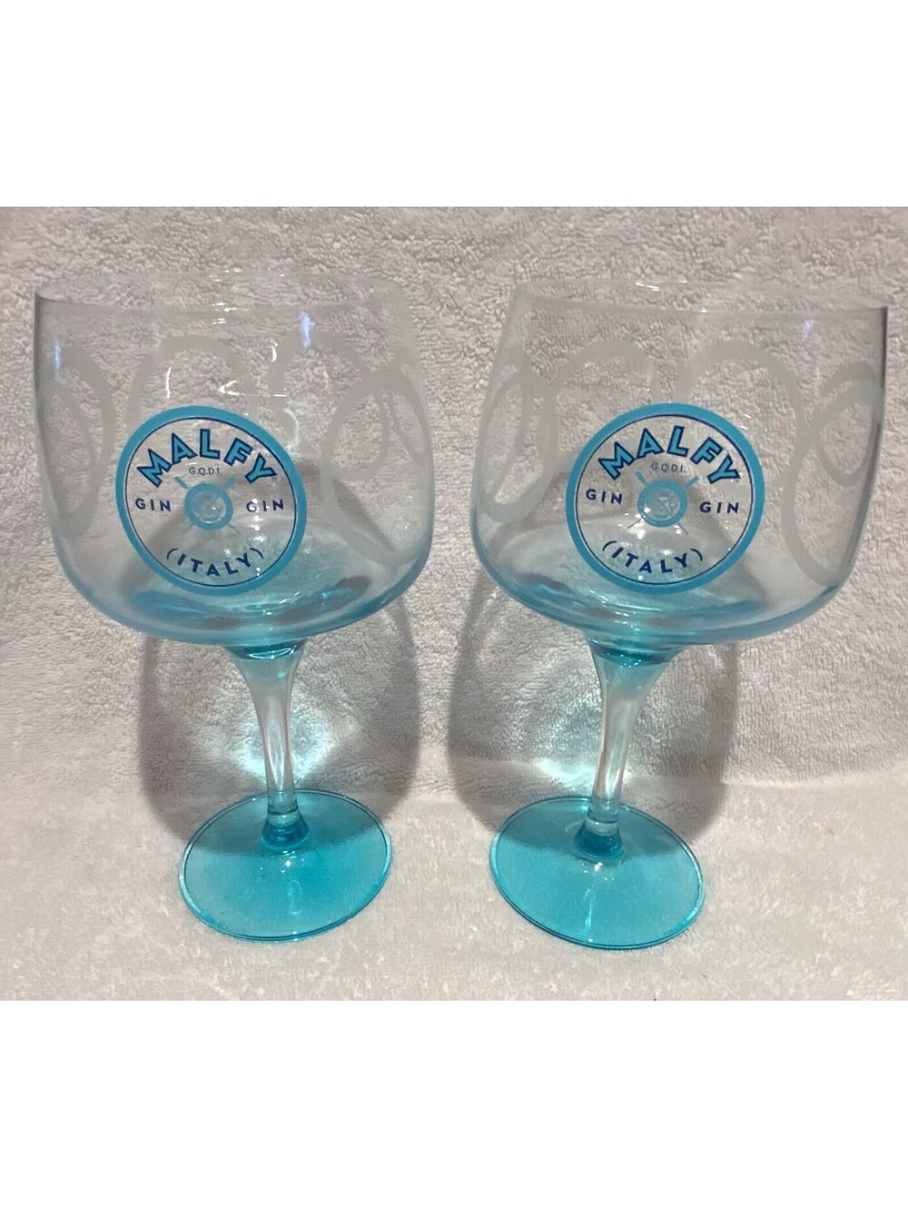 Italian Malfy Gin Large 18oz. Aquamarine Copa Glass Goblet Pair Of Two